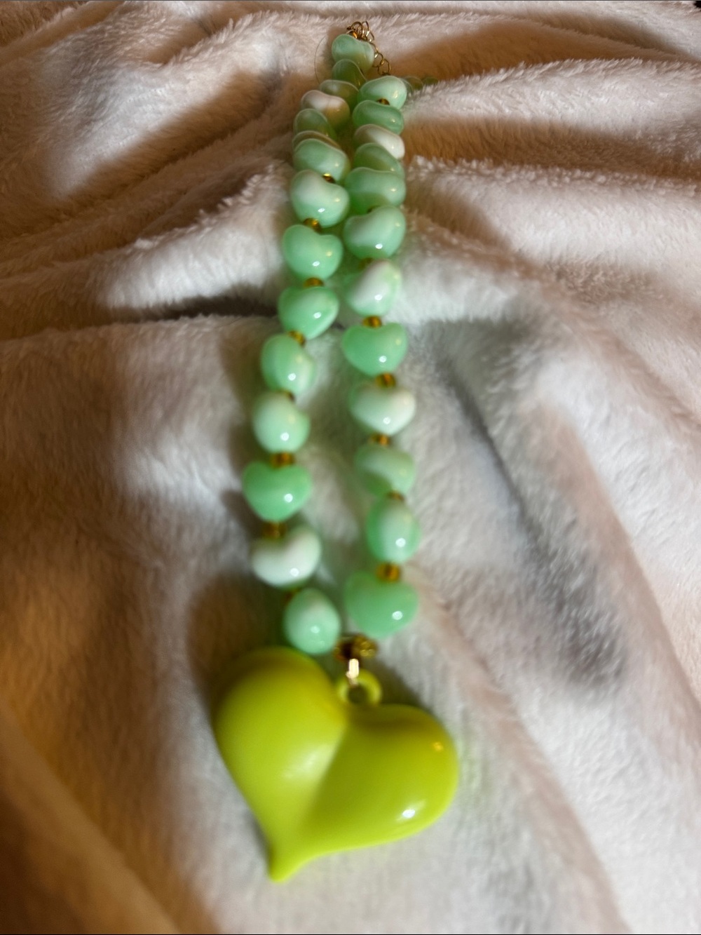Green Heart Beaded Necklace - Women Jewelry
